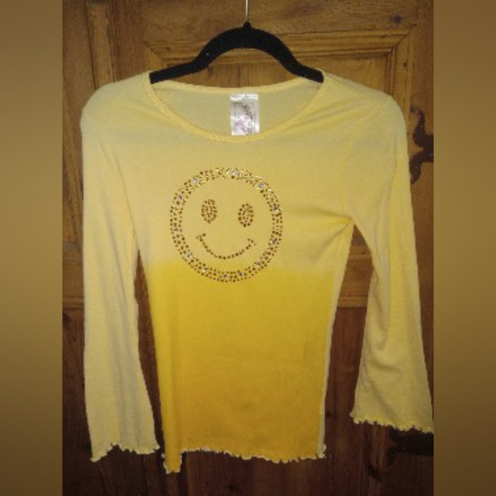 Yellow Smiley Face Long Sleeve Top Sz 14